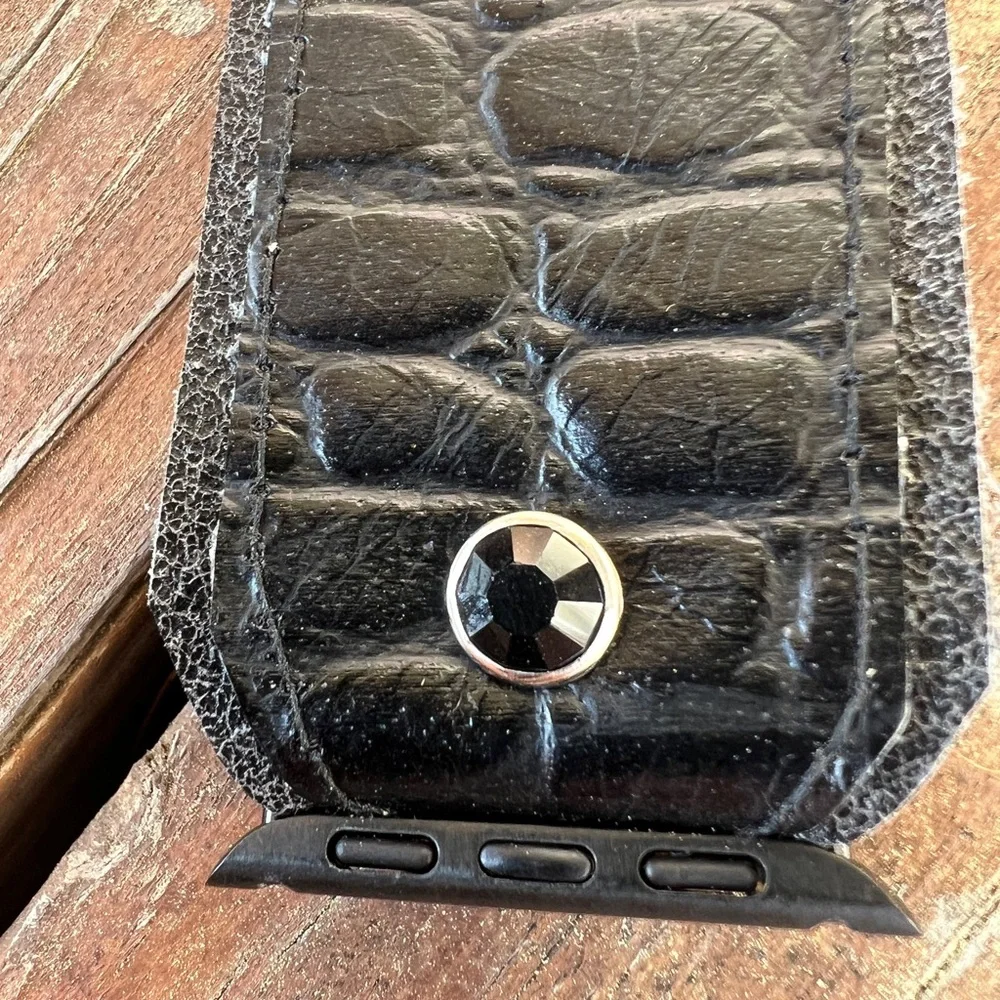 Black alligator Croc Leather apple Watch Band similiar 2 sparkle
